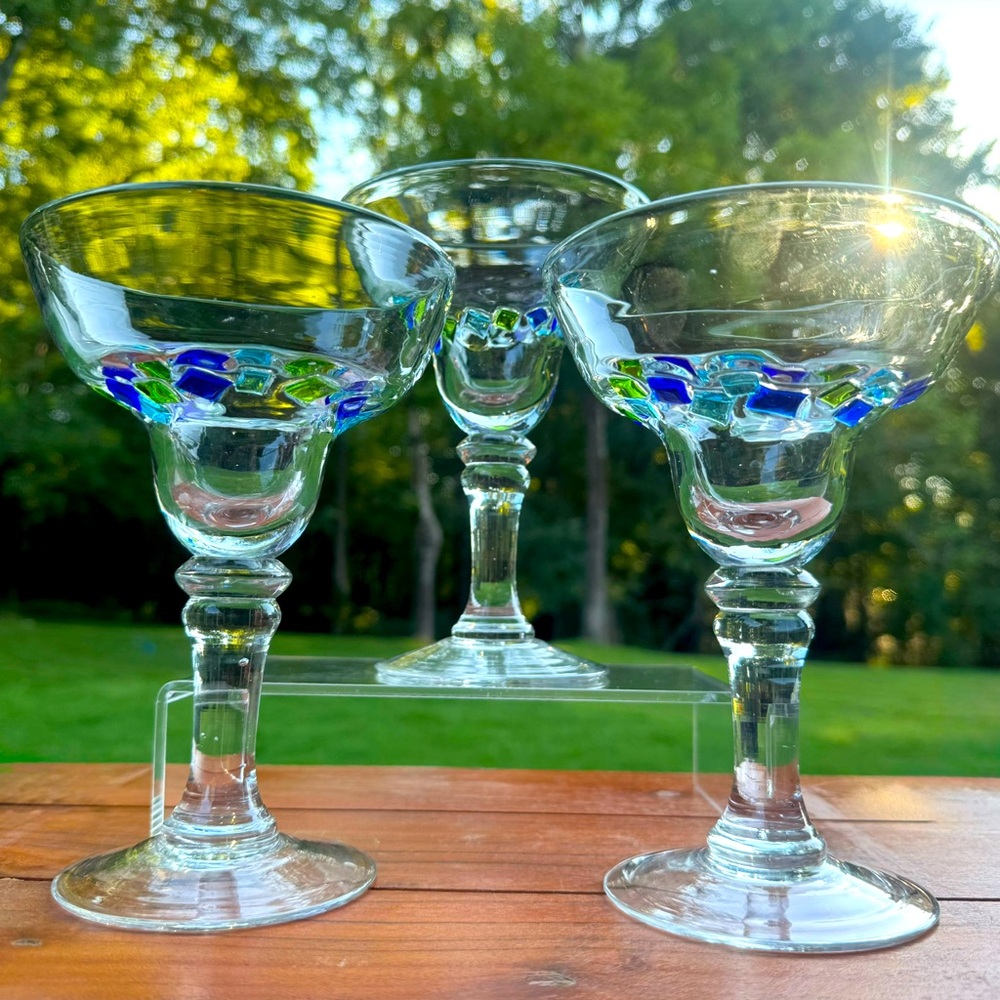 Discontinued Global Amici Harlequin II Margarita Glasses – Set of 3 Boho Barware